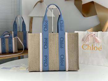 Chloe Large Woody Tote Bag Blue Beige 45x33x13cm