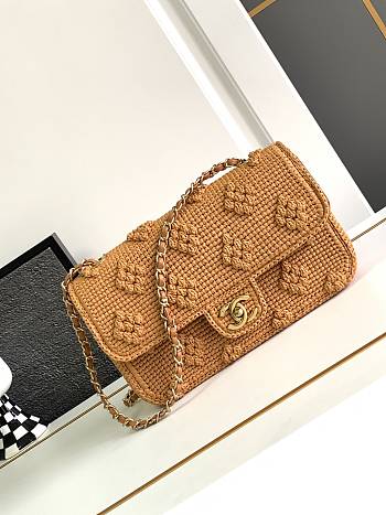 Chanel Flap Bag Raffia Effect Braided Brown 25cm