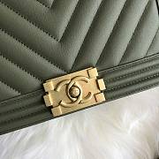 Chanel Leboy Bag Chevron Khaki Green Lambskin Gold 25cm - 2