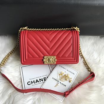 Chanel Leboy Bag Chevron Red Lambskin Gold 25cm