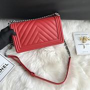 Chanel Leboy Bag Chevron Red Lambskin Silver 25cm - 3