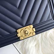 Chanel Leboy Bag Chevron Navy Blue Lambskin Gold 25cm - 3