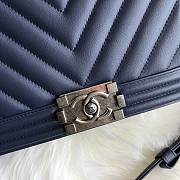 Chanel Leboy Bag Chevron Navy Blue Lambskin Silver 25cm - 2