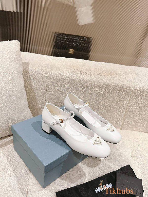 Prada Nappa Leather Mary Jane Pumps White - 1