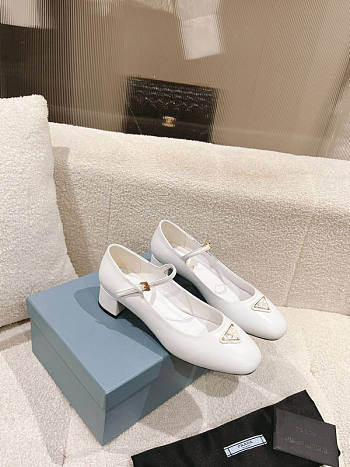 Prada Nappa Leather Mary Jane Pumps White