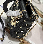 Dior Mini Lady Bag Black Gold-Finish Butterfly Studs 17cm - 2