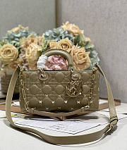 Dior Medium Lady D-joy Bag Beige Gold-Finish Butterfly Studs 26cm - 1