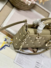 Dior Medium Lady D-joy Bag Beige Gold-Finish Butterfly Studs 26cm - 3