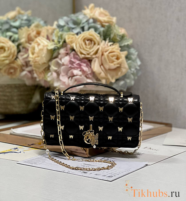 Dior Mini Miss Dior Bag Black Gold Butterfly Studs 21x11.5x4.5cm - 1