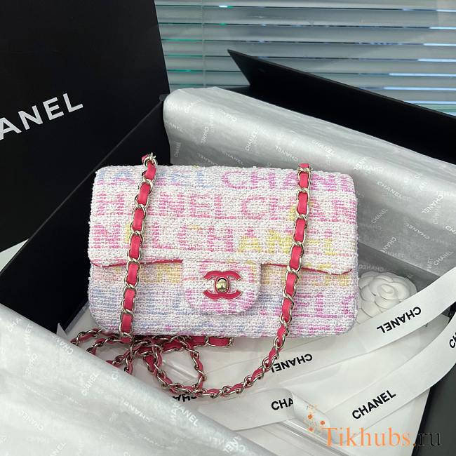 Chanel 24C Mini Flap Bag Tweed White & Red 20cm - 1