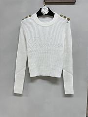 Balmain Embellished Logo White Knit Jumper - 1