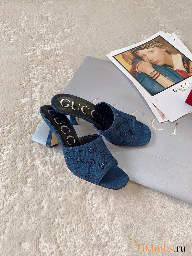 Gucci GG Slide Sandal Blue Denim 5.5cm - 1