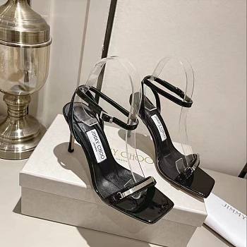 Jimmy Choo Jaxon 95 Patent Black Leather Sandals