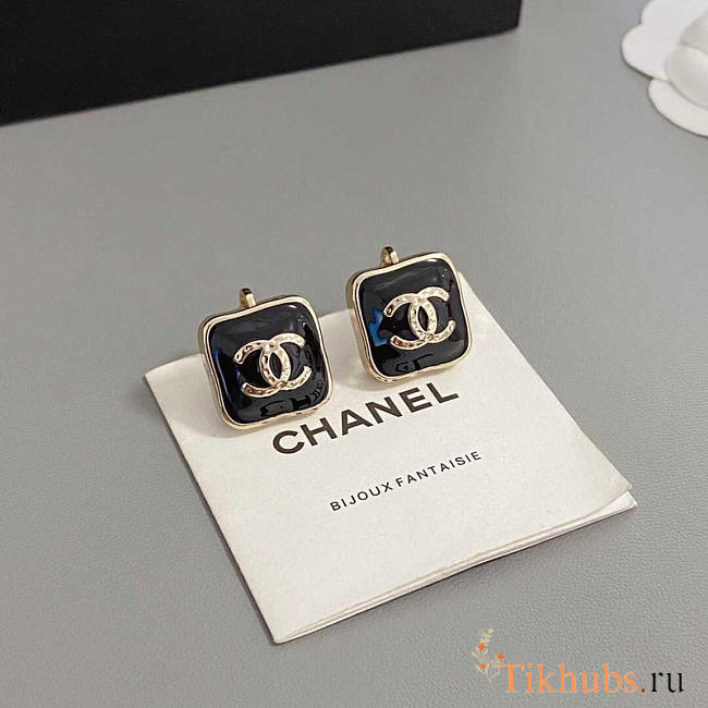 Chanel Enamel Strass CC Earrings Black - 1