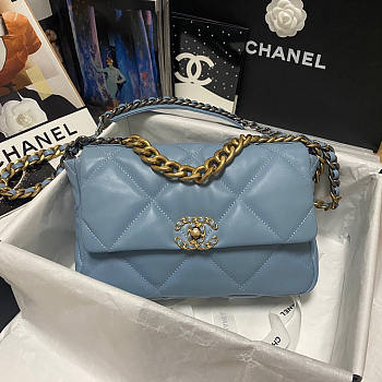 Chanel 19 Large Flap Bag Blue Gold Lambskin 30cm