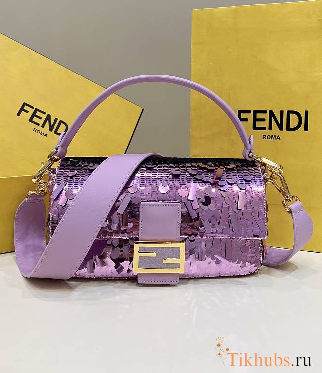 Fendi Sequin Baguette Bag In Light Purple 27cm - 1