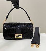 Fendi Sequin Baguette Bag In Black 27cm - 1