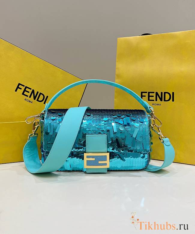 Fendi Sequin Baguette Bag In Blue 27cm - 1