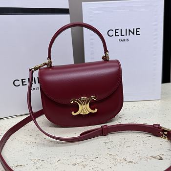 Celine Mini Besace Triomphe in Shiny Calfskin Red Wine 15.5x11.5x5cm