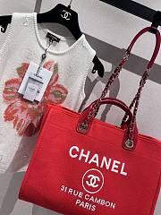 Chanel Shopping Tote Bag Canvas Red 38cm - 5