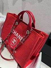 Chanel Shopping Tote Bag Canvas Red 38cm - 3