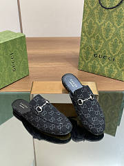 Gucci Princetown Horsebit Denim Black Slipper - 1