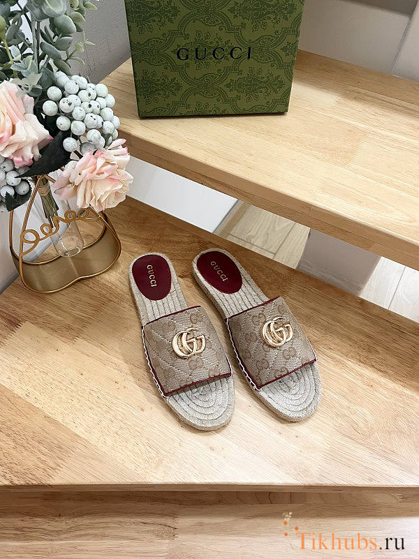 Gucci Wmns GG Logo Canvas Sandals - 1