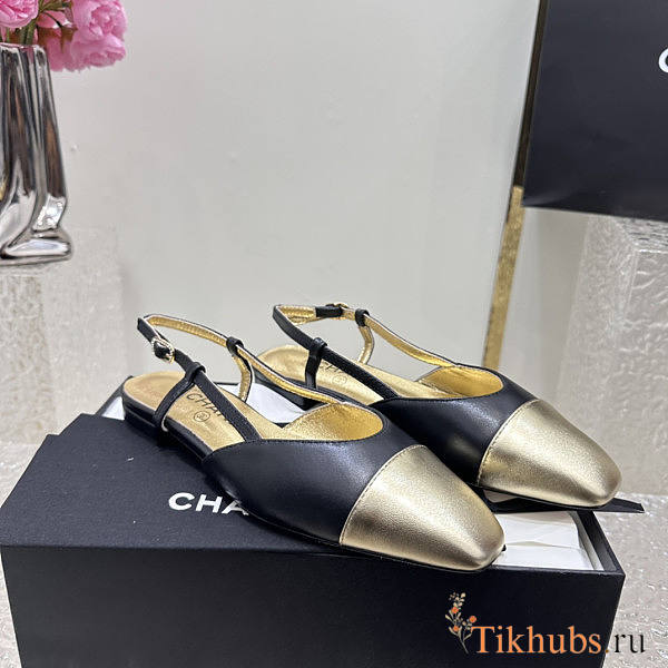 Chanel Slingback Black Gold Flat - 1