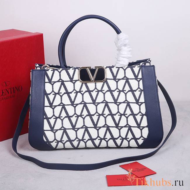 Valentino Garavani Medium Toile Handbag Blue 35x22x16cm - 1