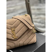 YSL Loulou Shoulder Bag Suede Beige Gold 25cm - 3