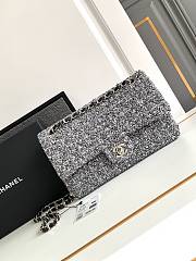 Chanel Classic Bag 11.12 Tweed Fabric Silver Black White 25cm - 1