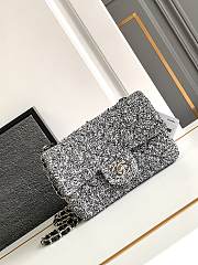 Chanel Classic Bag 11.12 Tweed Fabric Silver Black White 20cm - 1