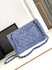 Chanel Classic Bag 11.12 Tweed Blue Fabric Silver Black 25cm - 2