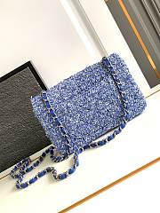 Chanel Classic Bag 11.12 Tweed Fabric Silver Black Blue 20cm - 3