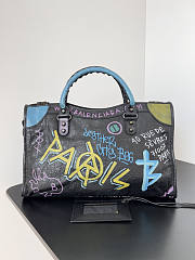 Balenciaga Black Graffiti Leather City Tote 38x14x24cm - 3