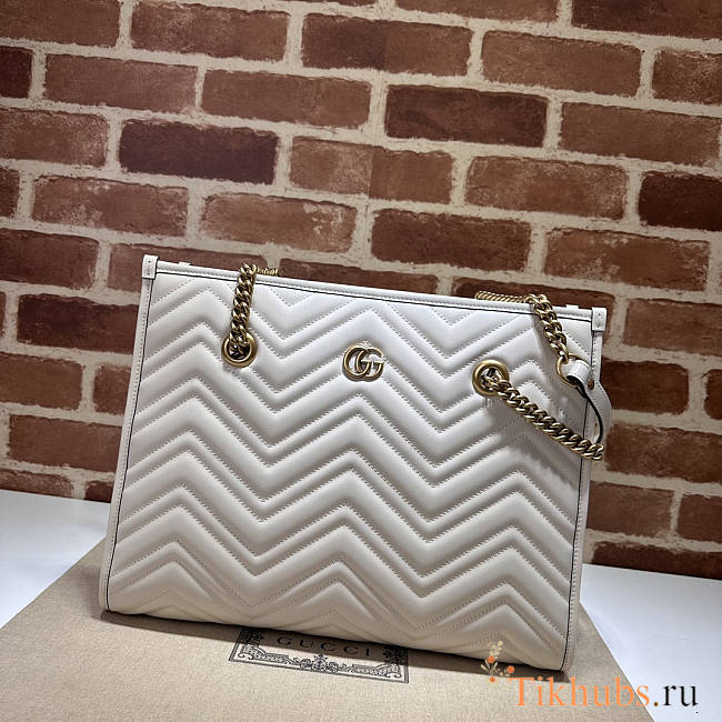 Gucci Medium Tote Bag White Leather GG Marmont 34x28x12.5cm - 1