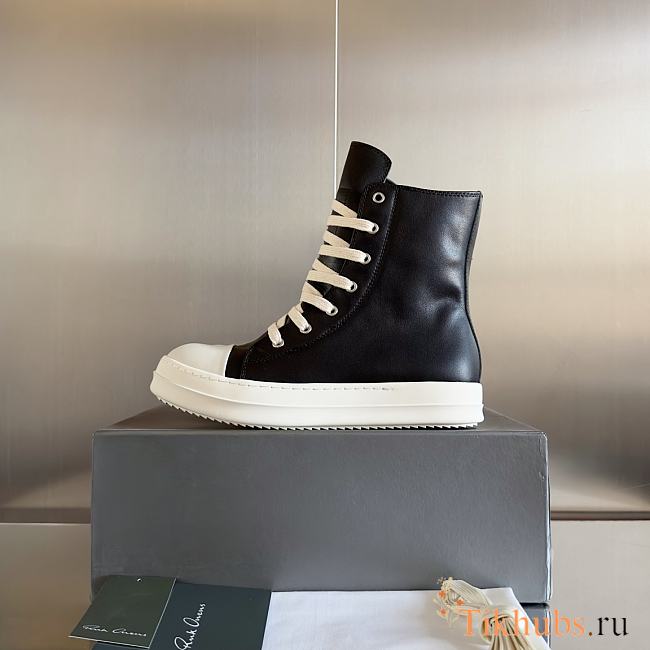 Rick Owens Black Leather High Top Sneaker - 1