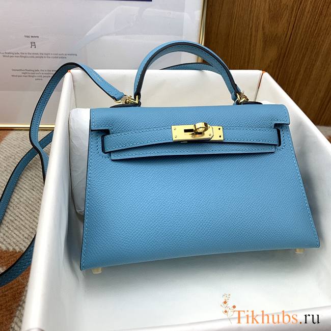 Hermes Mini Kelly Bag Blue Epsom Gold 19cm  - 1