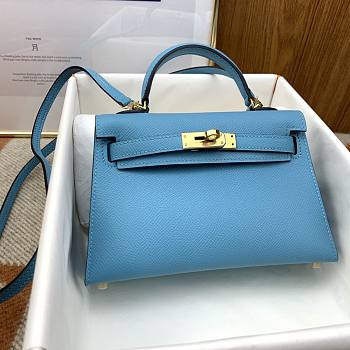 Hermes Mini Kelly Bag Blue Epsom Gold 19cm 