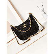 Chanel Hobo Handbag Calfskin Gold Metal Black 24x20x6cm - 1