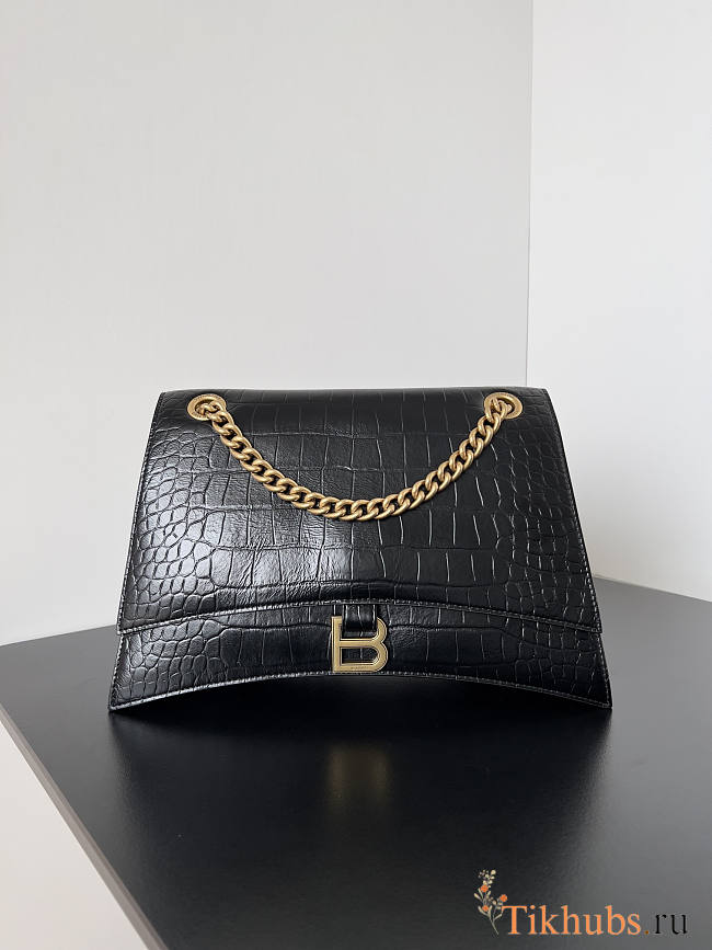 Balenciaga Crush Shoulder Bag Crocodile Black 31x20x12cm - 1