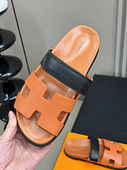 Hermes Chypre Orange Black Sandal - 3