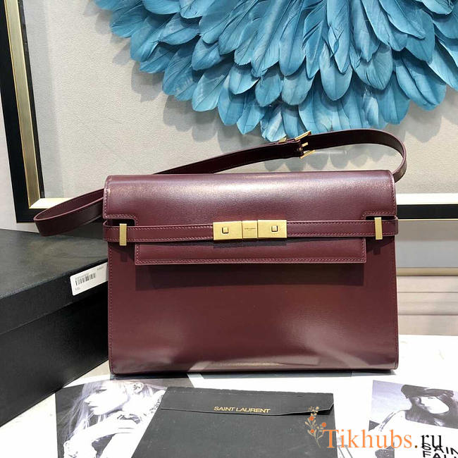 YSL Manhattan Leather Shoulder Bag Wine 29x20.5x7cm - 1