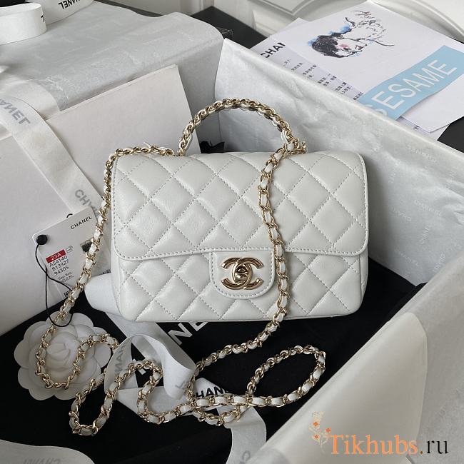 Chanel Camellia Embossed With Top Handle Bag White 18cm - 1