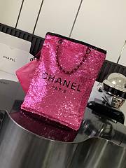 Chanel Shopping Bag Sequins Black Dark Pink 39x20x2cm - 1