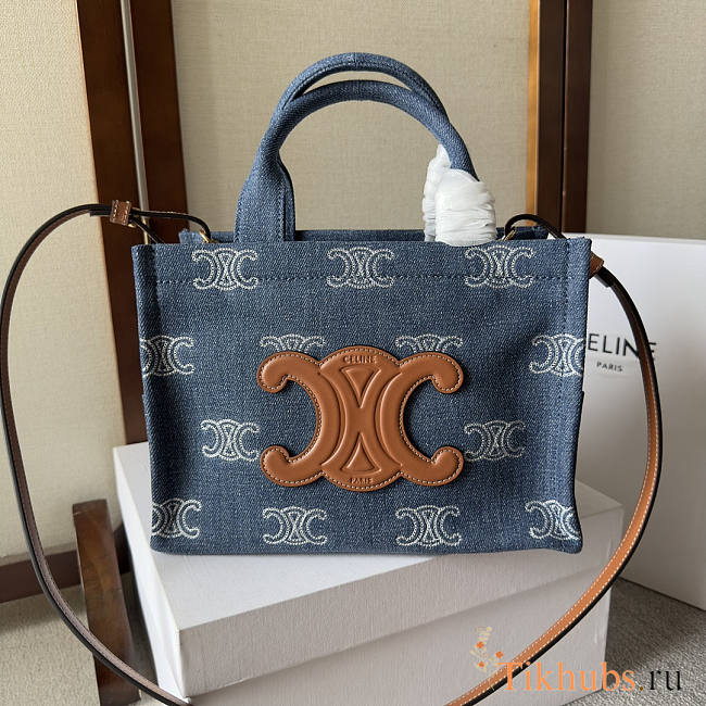 Celine Small Cabas Thais Denim Calfskin 25.5x18.5x12cm - 1