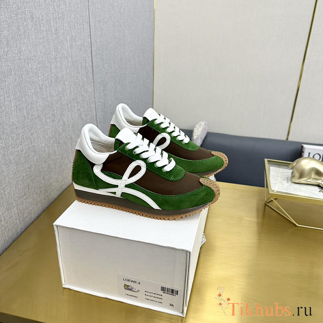 Loewe Flow Runner In Nylon And Suede Green Shoes - 1