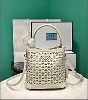 Prada Panier Leather Mini Bag Cut Out Motif White 18x17x10.5cm - 1