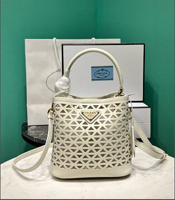 Prada Panier Leather Mini Bag Cut Out Motif White 18x17x10.5cm