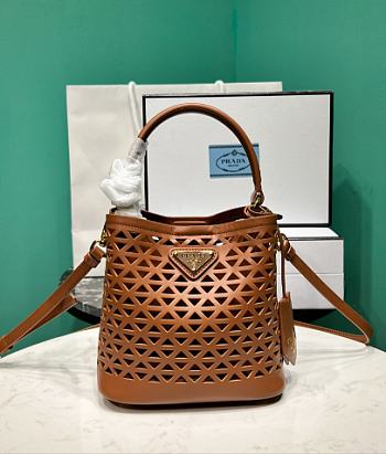 Prada Panier Leather Mini Bag Cut Out Motif Caramel 18x17x10.5cm